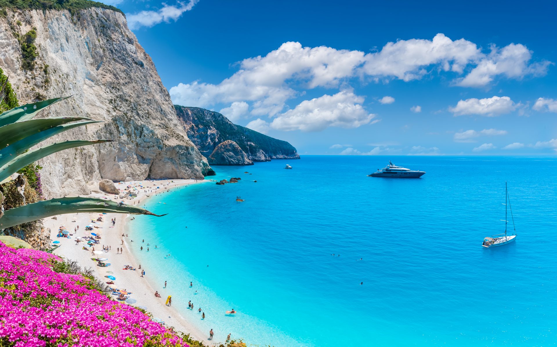 Landschaft mit Porto Katsiki Strand am Ionischen Meer, Lefkada Insel, Griechenland
